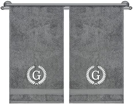 La Hammam Monogrammed Decorative Personalized Gift Set of 2 Super Soft, Highly Absorbent 100% Turkish Cotton Gray Hand Towels