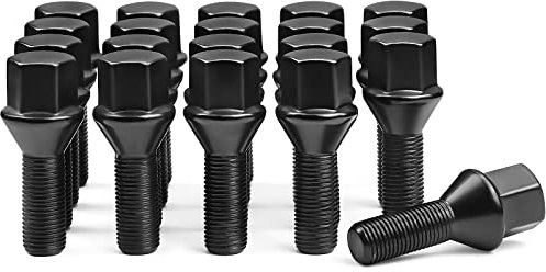 ZOFFI Lot de 20 boulons de roue noirs M12 x 1,25 pour Citroën Peugeot, cône 60°, SW17, longueur de la tige 28 mm