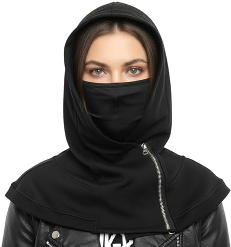 CoolChange Capuche simple | Écharpe à capuche avec fermeture éclair | masque facial inclus | Noir, Noir , taille unique