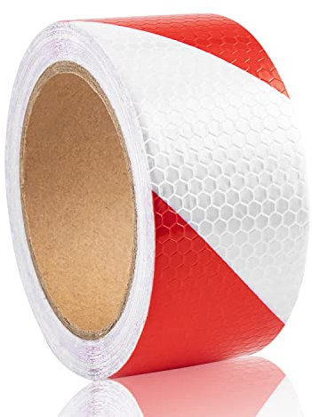 JSMTKJ Reflektierendes Klebeband Selbstklebend in Rot/Weiß Wasserdicht | Sicherheitsband mit hoher Sichtbarkeit | 10m x 5cm für Sicherheitswarnung, Verkehr und Arbeitsplätze
