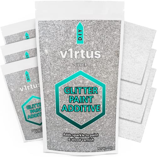 v1rtus Silver Glitter Paint Additive [400g] with 4X Finishing Buffing Pads | for Painting Glitter Walls | Add to Emulsion, Interior or Exterior Paint