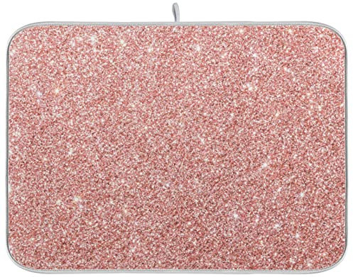Kcldeci Abtropfmatte, Roségold, Rosa, glitzernd, saugfähig, Abtropfgestell, Küchentheke, super saugfähige Abtropfpads, Abtropfgestell, 45,7 x 61 cm