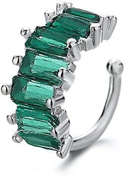 Ear Cuff Crystal Cartilage Non Piercing Clip On Earring Cubic Zirconia Irregular Square Fake Huggie Hoops Wrap Earrings Dainty Jewelry Gifts for Women (Green CZ)