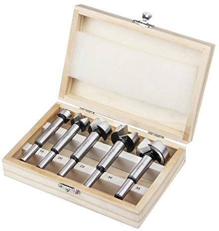 HPHOPE Forstner Bit Set 5pcs, Forstner Bits for Wood(15mm, 20mm, 25mm, 30mm, 35mm), Wood Forstner Drill bit Sets, Round Shank Drill, Length 90mm