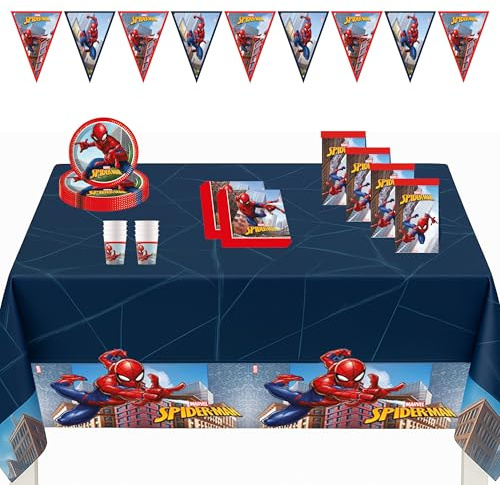 Procos 10215303DY - Set da Festa Spiderman Crime Fighter, Set di stoviglie monouso da 46 Pezzi per Feste di Compleanno e Feste a Tema per Bambini, Decorazione della tavola
