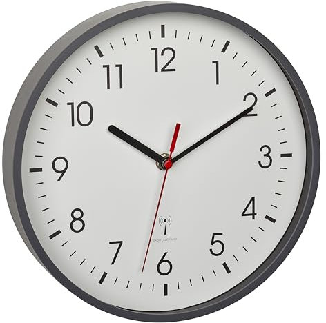 TFA Dostmann Orologio da parete analogico radiocontrollato 60.3550.10 di alta precisione, elegante, analogico, copertura in vetro, per ufficio, casa, regalo, 245 x 42 x 245 mm, grigio