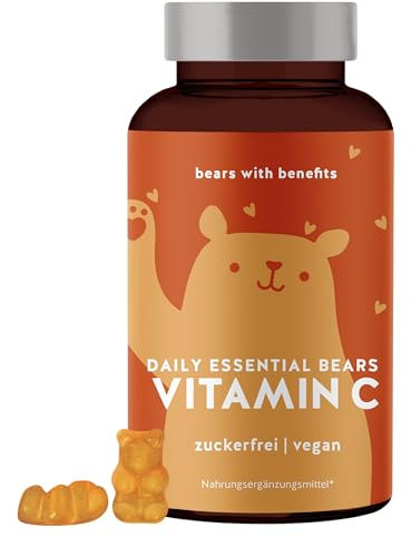 Bears with Benefits Vitamin C Gummibärchen - Immunsystem-Booster mit 250mg Ascorbinsäure pro Dosis - 45 Stück - Vegan-zuckerfreie Vitamin Gummies - Bears with Benefits