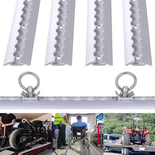 CEEDIR 4 stycken flygskenor, aluminium, lastskena, halvcirkelformad, golvvingar för lastsäkring för husbilar, lastbilar, aluminiumskensystem med 10 x silverförslutningsklämmor
