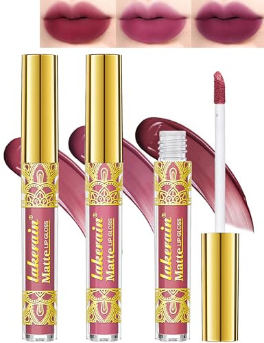 Set di 3 rossetti liquidi, rosso scuro, viola, bordeaux, altamente pigmentato, opaco, rossetto resistente all'acqua, a lunga durata, per donne