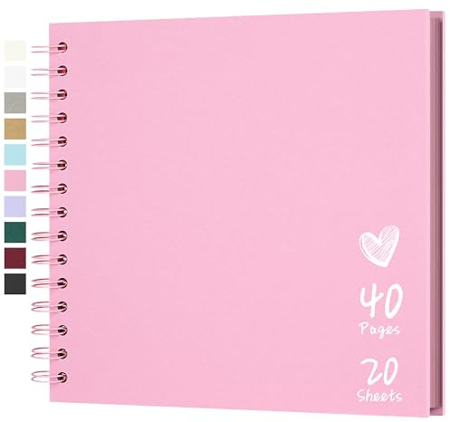 Hiwhy Klippbok 20 x 20 cm gör-det-själv klippbok album inbunden kraftpapper scrapbook fotoalbum 20 ark minnesbok för familjebröllop, rosa
