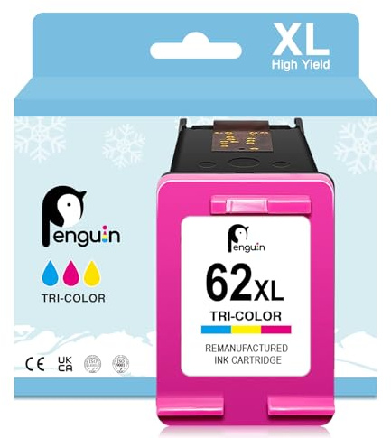 Penguin 62 XL (1 Farbe) Ersatz-Tintenpatrone für Wiederaufbereitete Druckerpatronen für HP 62xl zur Verwendung mit Envy 5544 5540 5545 5644 7640 Officejet 200 250 258 5740 5744 8045 Drucker