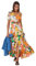 Roman Originals Shirred Empire Waist Dress For Women UK Ladies Midi Maxi Summer Spring Tiered Frill Hem Short Sleeve V Neck Button Through Boho Bohemian Holiday Cruise - Orange Multicoloured - Size 10