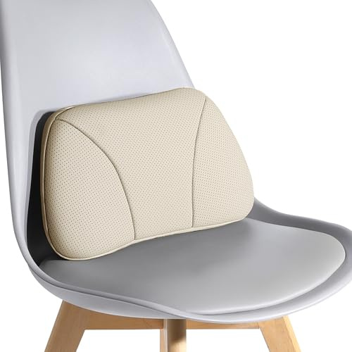 POKSRI Genuine Leather Lumbar Support Pillow,Back Pain Relief Cushion,fits tightly around waist,Real Cowhide,Memory Foam,fit Car Drive,Office chair,Rest seat,Improve Posture,Portable,15.5''Lx 8.7''H