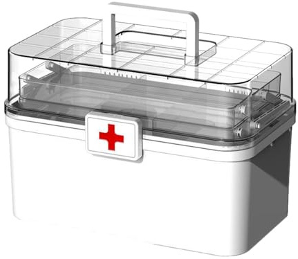 Scatola medica – Valigetta per il primo soccorso | Armadio medicinale a 3 strati Xper Home Office Car School | Scatola di pronto soccorso con manico e fibbia, organizer per medicina domestica
