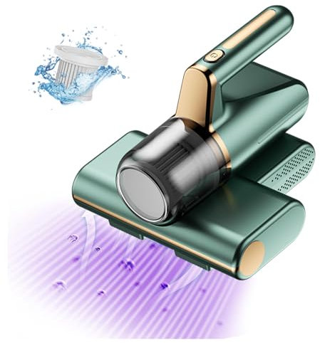 BesBet Aspirador Colchones Antiacaros, Elimina El 99,9% De AléRgenos Y áCaros del Polvo Aspirador AntiáCaros VibracióN De Alta Frecuencia, IluminacióN Ultravioleta Antiacaros,Green