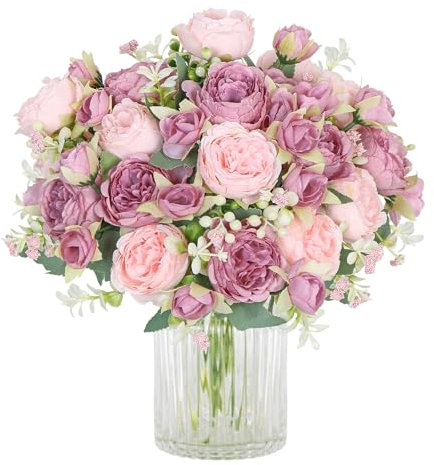 SOMYTING Lot de 2 Bouquets de Pivoines Artificielles en Soie pour Fête de Mariage, Centre de Table Décoration D'intérieur (Rose mélangé)