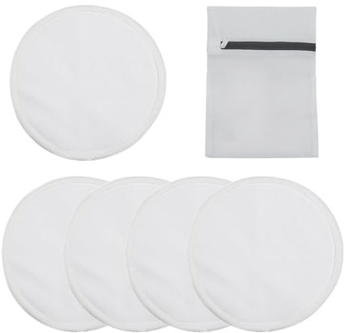 IKOPFLN 5 Stück stilleinlagen waschbar,Wiederverwendbare Brustpolster, sehr saugfähig, weiß, mit Netzbeutel