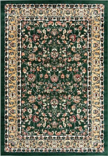 VIMODA Alfombra oriental de pelo corto clásico para salón, comedor, pasillo, verde, color: G2430, tamaño: 160 x 230 cm