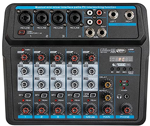 Mini console de mixage audio DJ portable avec carte son, USB, alimentation fantôme 48 V pour enregistrement PC, chant, webcast fête