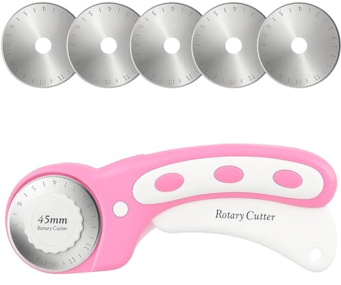 45mm Rotary Cutter for Fabric with 5 Extra Blades, Fabric Rotary Cutter Wheel for Quilting, Leather Crafting, DIY Projects, Ergonomic Handle for Left and Right Hand Users