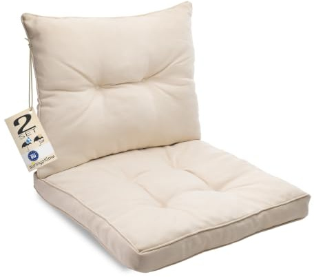 sunnypillow Lot de 2 Coussin de Jardin pour Chaise Fauteuil Rotin (Assise 50x50 cm + Dossier 50x40 cm) Galette de Chaise Anti UV - Extérieur Impermeable – Coussin de Sol idéal pour Balcon - Ecru