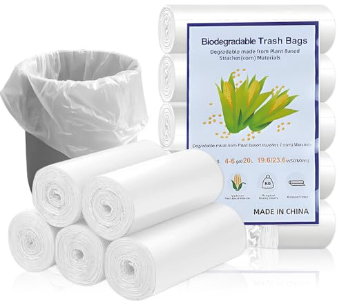Food Waste Bags, 100 Pcs 20 Litre Compostable Compost Caddy Liners, Biodegradable Bin Bags Liner, Recycled Degradable Rubbish Garbage Bags for Kitchen Office(White 60 x 50cm)