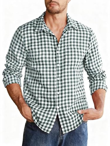 Halfword Camicia a quadri da uomo a maniche lunghe Camicie tradizionali Oktoberfest Camicie a quadri Cotone Tempo libero Traspirante Uomo, verde scuro, 4XL