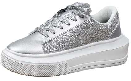 Générique Baskets à Semelle Epaisse pour Femmes Pailleté Baskets Sneakers Confortable Respirantes Chaussures à Lacets à Bout Rond Outdoor Casual