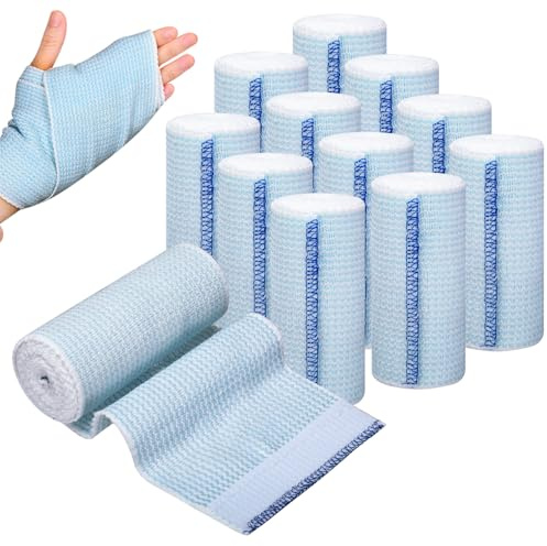 Bende elastiche di alta qualità, 12 rotoli di bendaggio di compressione, 10 cm x 4,5 m, bendaggio di compressione per braccia, gambe, caviglie