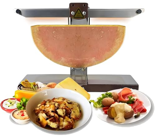 Fundidor de queso para raclette comercial,estación eléctrica plegable ajustable de 0 a 90° para restaurantes,calentamiento dual de 1000W para medias ruedas,cuñas y bloques,cafeterías y catering