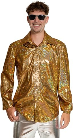 Partychimp Disco Skjorta Herrar 70 tals Kläder Herr Metallisk Glansig Skjorta Långa Ärmar Karnevalsoutfit Maskeraddräkt Disco Skjorta Storlek S till 3XL