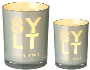 EDZARD Värmeljusglas Sylt 2-pack (Ø 7 + 9 cm, H 8 + 12,5 cm), grå