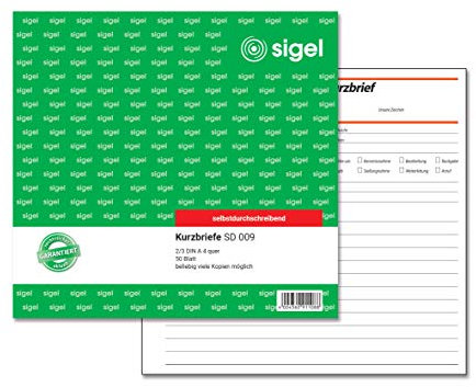 SIGEL SD009 Kurzbriefe CFB, 2/3 A4, 50 Blatt, selbstdurchschreibend, aus nachhaltigem Papier