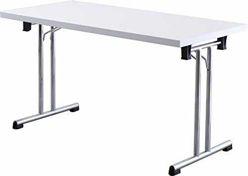 Bümö Klapptisch weiß 160 x 80 cm klappbar & stapelbar, klappbarer Schreibtisch, Klappschreibtisch, Tisch klappbar, Klappbarer Tisch, Klapptisch Holz-Platte, Gestell stabil aus Metall verchromt