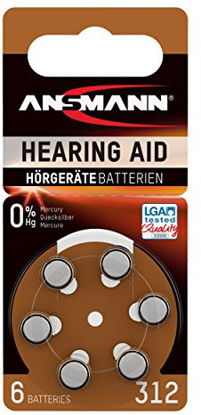 ANSMANN Hörgerätebatterien 312 braun 6 Stück - Zink Luft Hörgeräte Batterien Typ 312 P312 ZL3 PR41 mit 1,4V - Knopfzelle mit besonders langer Laufzeit für Hörgerät Hörverstärker & Hörhilfe