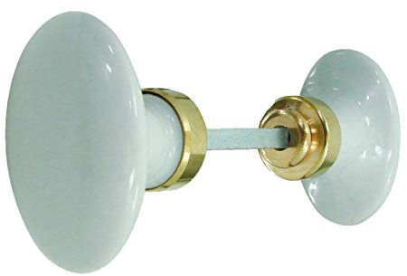 DOOR TOOLS Bouton double OVALE de porte intérieure porcelaine de LIMOGES blanc sur laiton poli