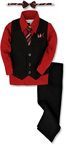 Johnnie Lene JL40 Pinstripe Boys Formal Dresswear Vest Set (8, Black/Red)