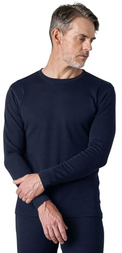 LAPASA Maglia Termica 100% Lana Merino Uomo Canottiera Tecnica Trekking Sport Hiking Strato Base Blu Navy (Calore Medio) Large