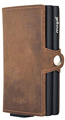 mogdi Duo Premium Herren Geldbörse, RFID/NFC Schutz, Slim Wallet mit Münzfach, Druckknopf & Kartenetui, aus A++ Echtleder, bis zu 12 Karten, Business Portmonee für Männer
