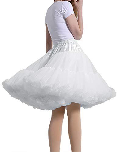 Women's Petticoat Skirt Adult Puffy Tutu Skirt Layered Ballet Tulle Pettiskirts Dress Costume Underskirt, White, One Size M