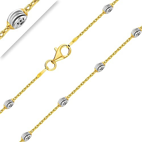 PLANETYS - Chaîne Maille Boule Moon Ovale Diamantée Argent 925/1000 Bicolore Plaqué Or jaune 18 Carats Largeur 3.2 mm Longueur: 50 cm