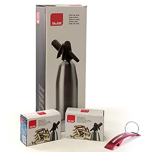 Sifón de Soda Recargable + 20 Cartuchos de CO2 de 8gr compatibles + Llavero Bricolemar de Regalo