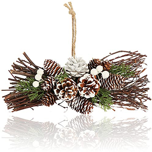 com-four® Composizione Natalizia - pigne, ramoscelli e Bacche Scintillanti - Composizione Floreale Fatta a Mano Come Decorazione Invernale sospesa per finestre e Porte (1 Pezzo - Disposizione)