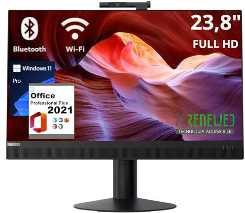 Lenovo All-in-One-PC, 24 FHD-Display, Intel i5-8500, 16 GB RAM, 512 GB SSD, Windows 11 Pro, Office 2021, WiFi, Bluetooth (Generalüberholt)