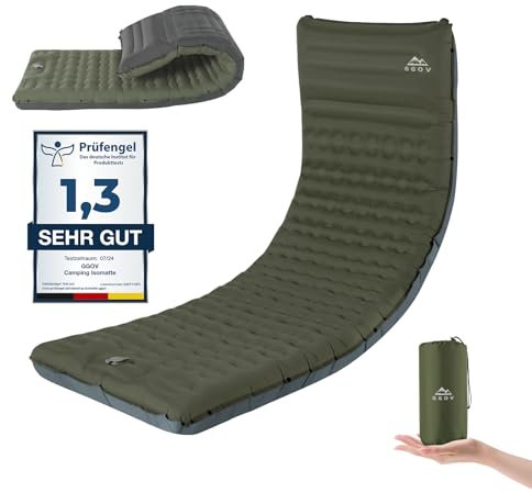 GGOV Isomatte Selbstaufblasend für Camping, 12 cm Höhe Bequeme Selbstaufblasende luftmatratze für Wandern, Ultraleicht Wasserdicht Luftmatratze Outdoor, mit Fußpresse Pumpe, Tragbar Kleines Packmass