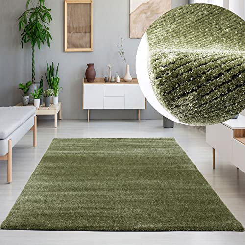 VIMODA Teppich Streifen mit konturenschnitt Modern für Wohnzimmer, Schlafzimmer, Kinderzimmer, Farbe:Grün, Maße:120x170 cm