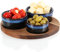 com-four® Ensemble de service 4 pièces - ensemble de bols avec planche en bois pour servir des tapas, mezze ou antipasti - 3 bols en 3 tailles avec plateau de service en bois d'acacia (4 pièces bleu)