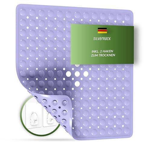 SilverRack Duschmatte rutschfest 53x53 cm (Lavendel) - Antirutschmatte für Kinder - Badematte, maschinenwaschbar und schimmelresistent