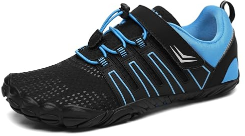 SAGUARO Barfußschuhe Herren Damen Barfuss Schuhe Outdoor Barfussschuhe Leichte rutschfeste Zehenschuhe Barfuß Fitnessschuhe Traillaufschuhe Blau Schwarz,Gr.46