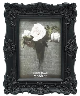 CISOO 2.5x3.5 Small Vintage Picture Frame Black Ornate Antique Style Picture Frame Wallet Size for Table and Wall Decor, Retro Floral Pattern, Home Decor, Photo Gallery, Art